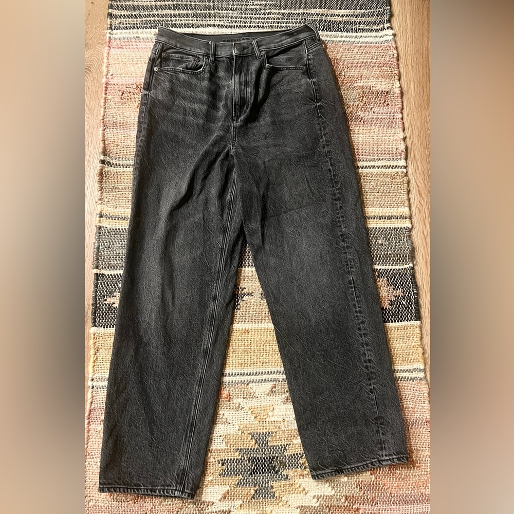 American Eagle Baggy Jeans Sz. 8 SHORT Straight Stacked Leg Gray Wash Grunge 90s